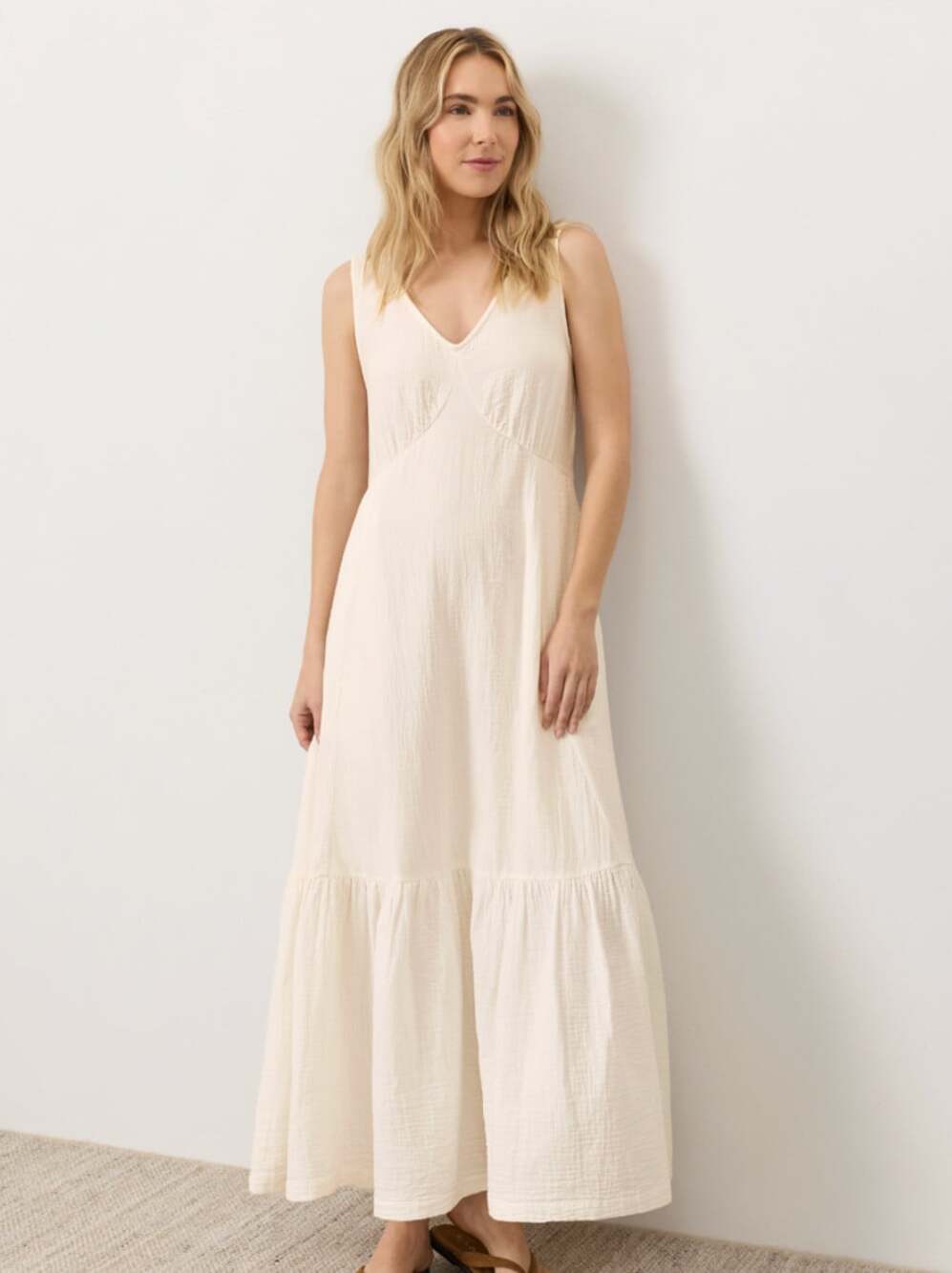 Pact Organic Coastal Double Gauze Beach To Brunch Maxi Dress in Cream Medium